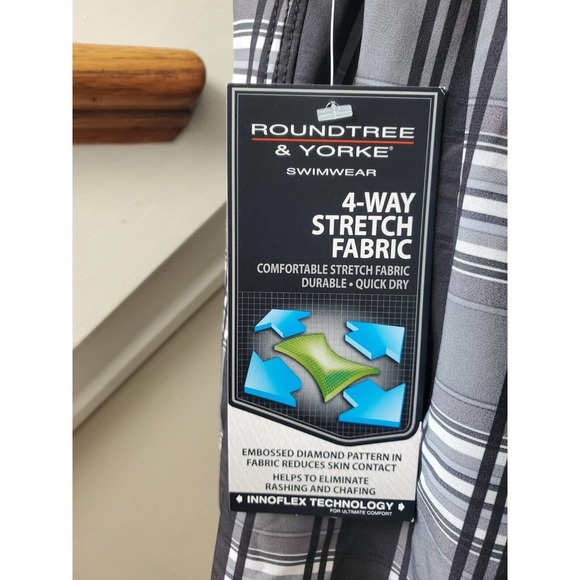 Roundtree & Yorke Men's Gray Plaid Polyester Pull On Stretch Swimwear Shorts M - Picture 8 of 12